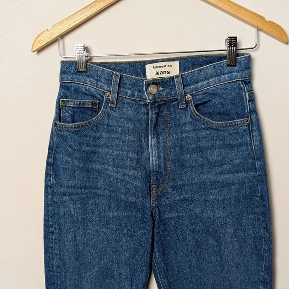 REFORMATION Cindy Bootleg / Peyton Flare Wide Leg Jeans La Jolla Blue 24 - Picture 8 of 11